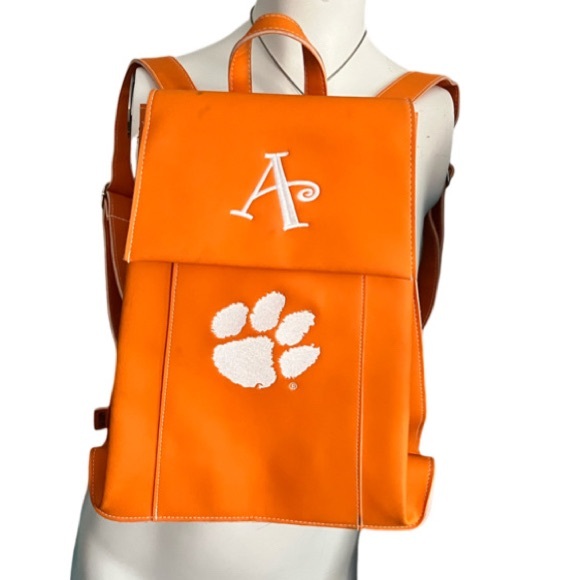 Alan Stuart Orange Clemson Paw A Monogram Adjustable Backpack. - Picture 1 of 13